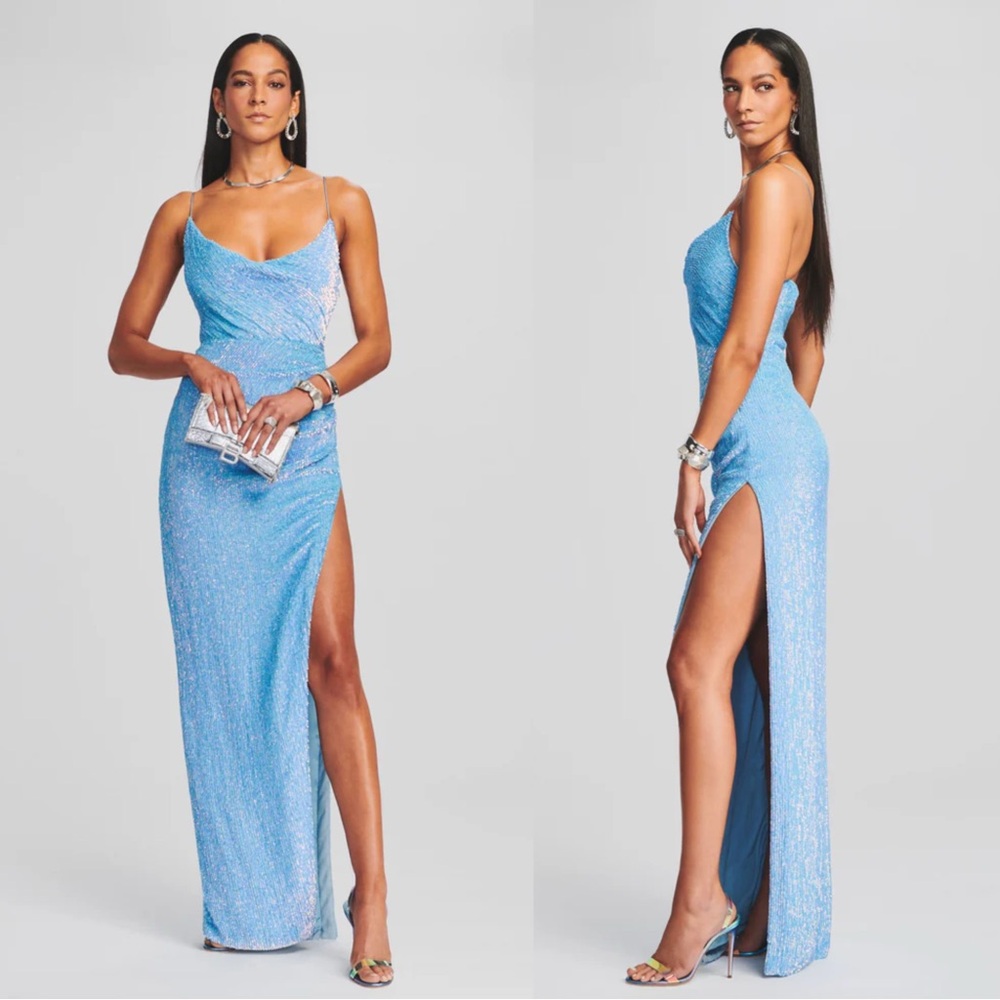 NWT Retrofete Katya Maxi Gown Dress Blue Rainbow Small